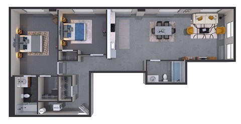 Floor plan for 2 beds, 2 baths, 980 sqft